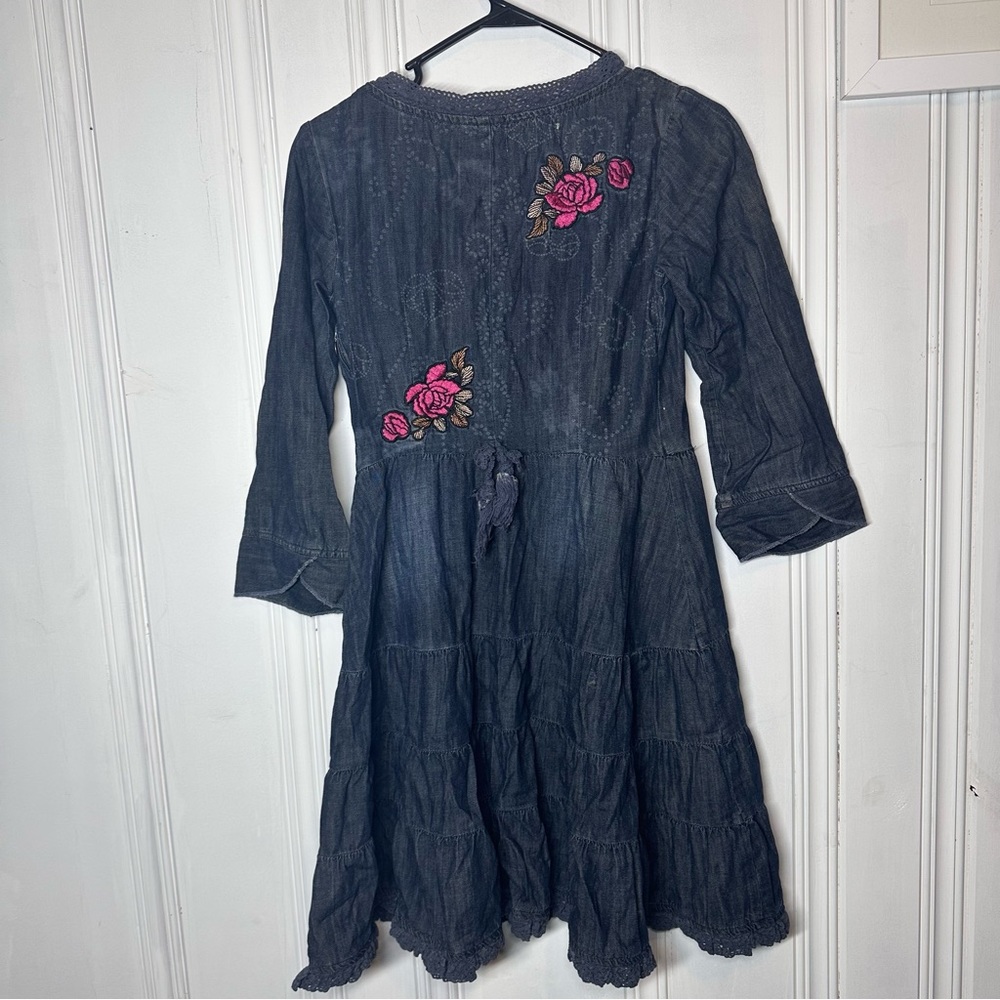 Odd Molly Y2K Jean Chambray Embroidered Rose Dress Y2k Small - Picture 3 of 5